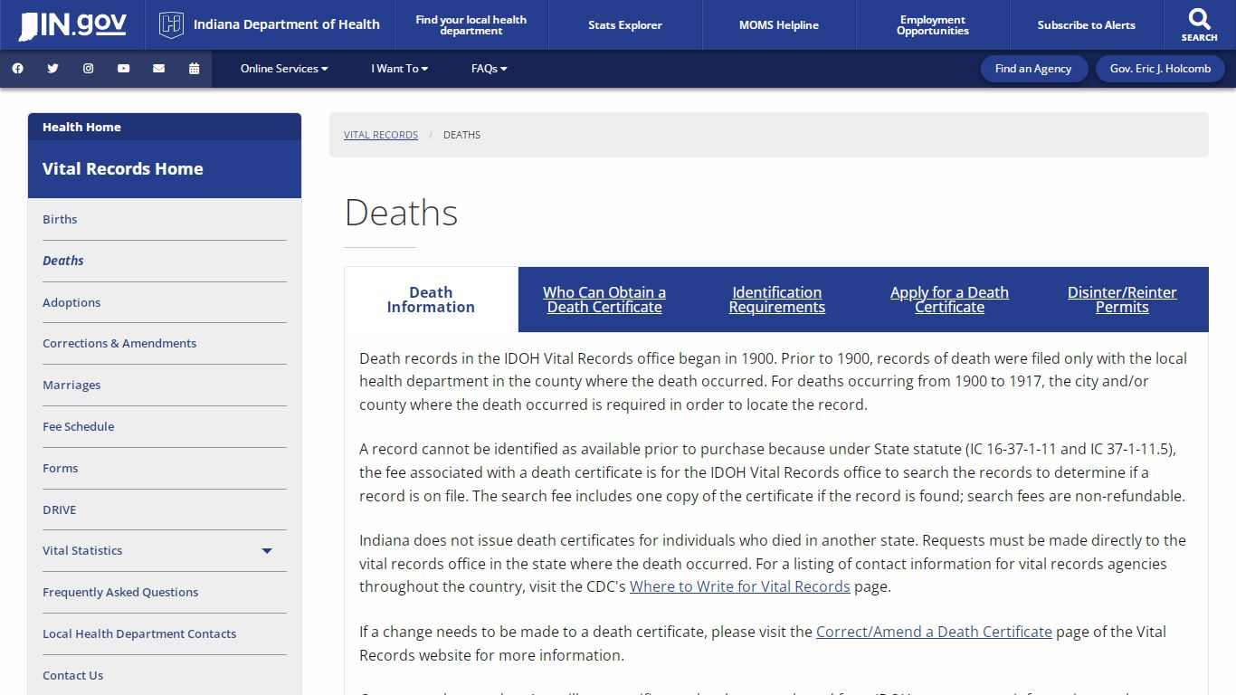 Health: Vital Records: Deaths